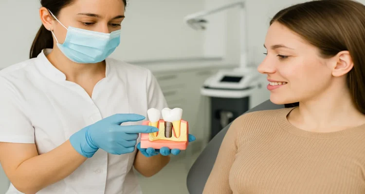 A picture of a dentist representing bridges vs implants