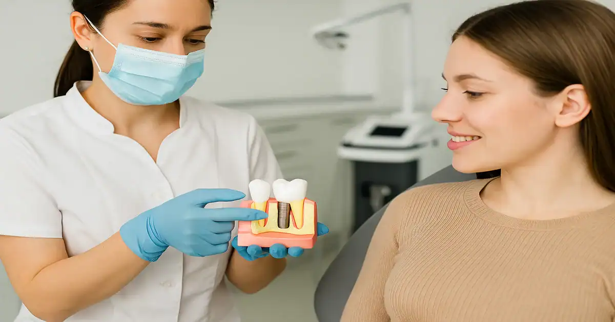 A picture of a dentist representing bridges vs implants