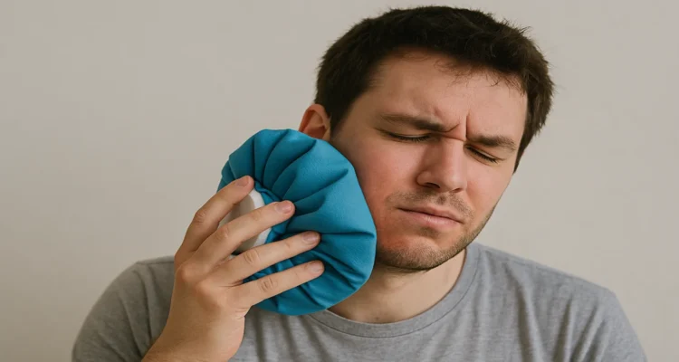A picture of a man trying to Reduce Swelling After Wisdom Tooth Extraction