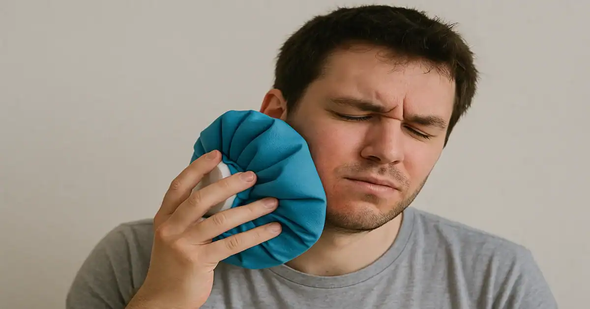 A picture of a man trying to Reduce Swelling After Wisdom Tooth Extraction