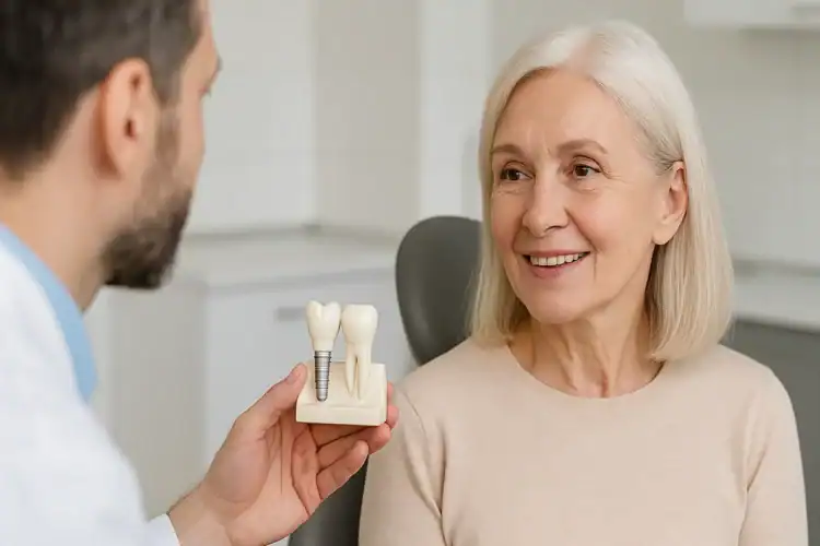 A picture of an old lady asking about her dental Implant Eligibility