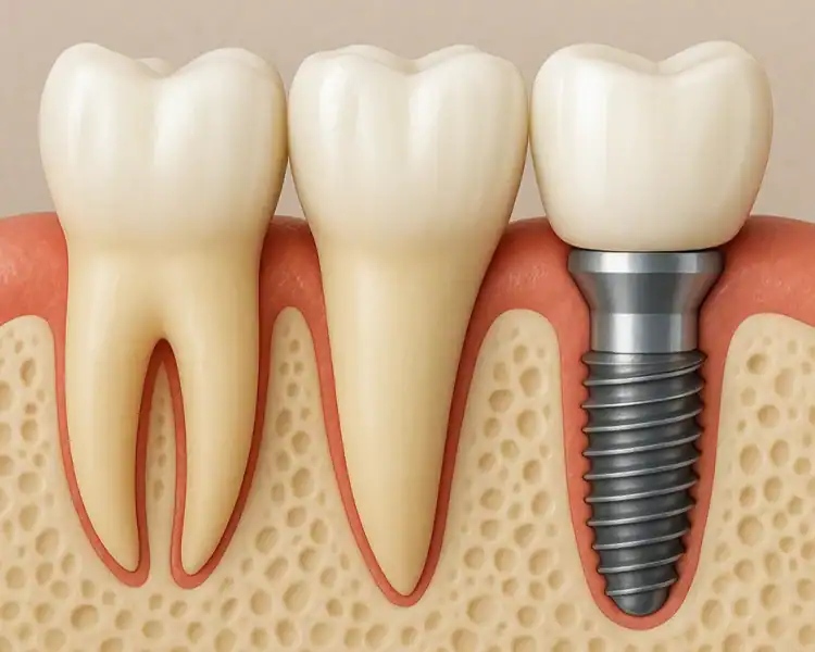 A realistic image of a set of dental implants