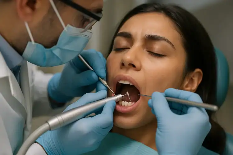 A picture of a dentist and a patient