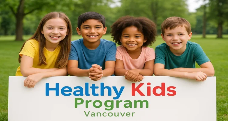 a picture of 4 kids demonstrating healthy kids program