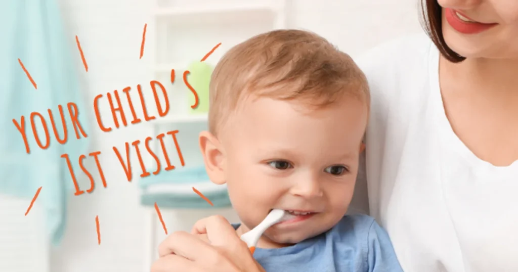 A picture of a baby boy getting his teeth brushed