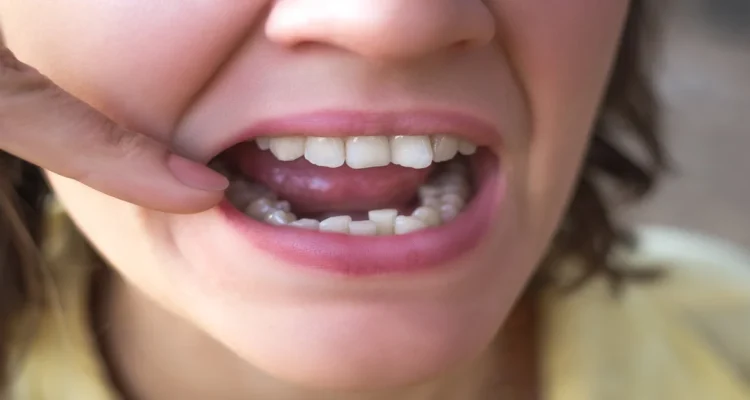 A picture of a woman with crowded teeth
