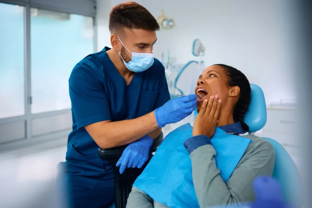 a picture of a woman with severe toothache