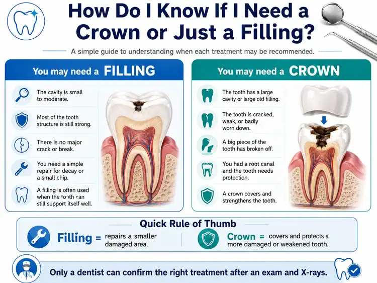 An infographic picture about dental filling vs dental crown