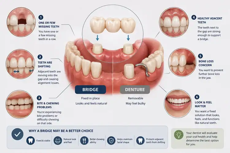 A comparison picture about dental bridge and denture